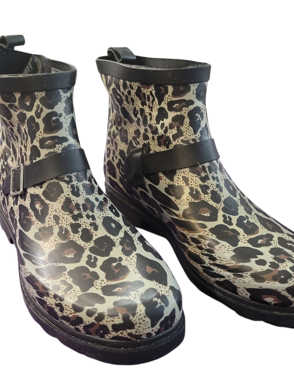 Capelli of New York Leopard-Print Rain Ankle Boots in Black and Cream